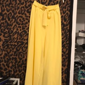 Flowy Wide Leg Yellow Pants